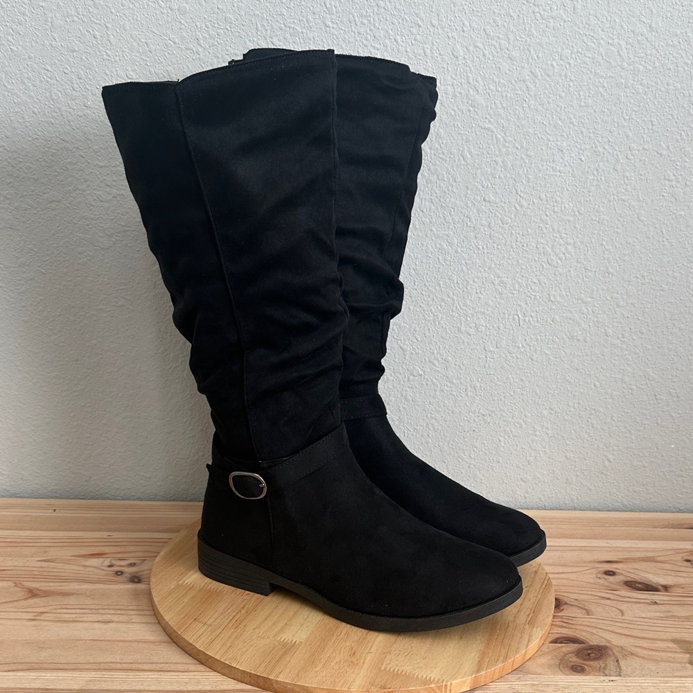 Pop Womens Chambers Flat Heel Slouch Boots 
Black